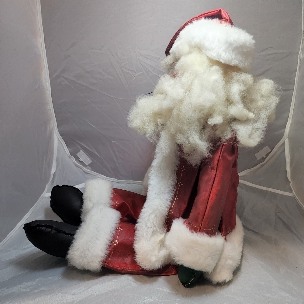 Vintage Shelf Sitter Santa Wood Carved Face Canvas Clothing Hand Painted Xmas - Picture 5 of 13